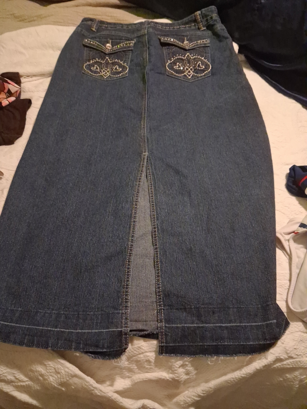 Cato Dark Blue Denim Skirt with Embroidered Back Detail